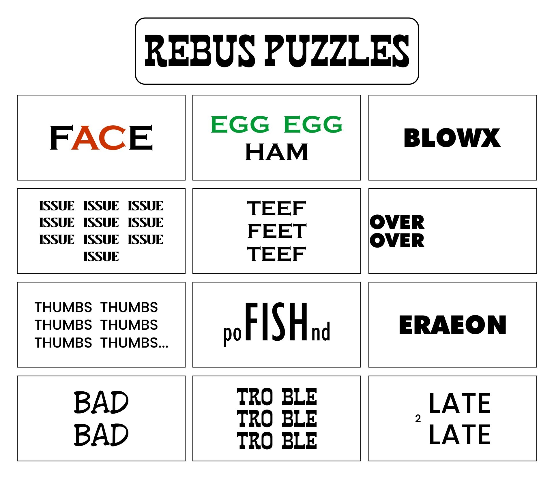 Rebus Puzzle Brain Teasers 10 Free PDF Printables Printablee