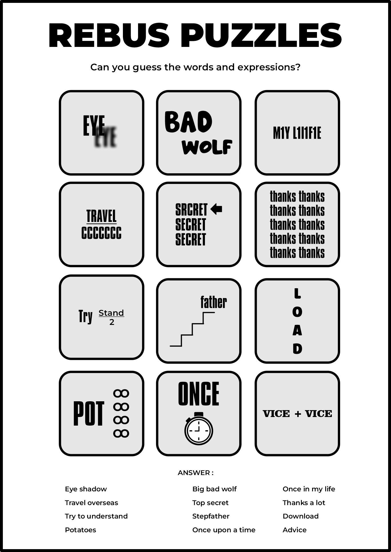 Rebus Puzzles With Answers 20 Free PDF Printables Printablee
