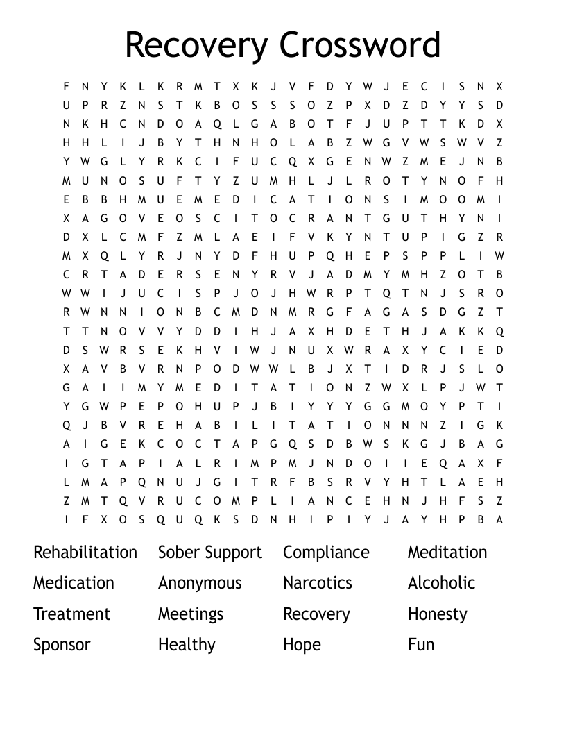 Recovery Crossword Word Search WordMint