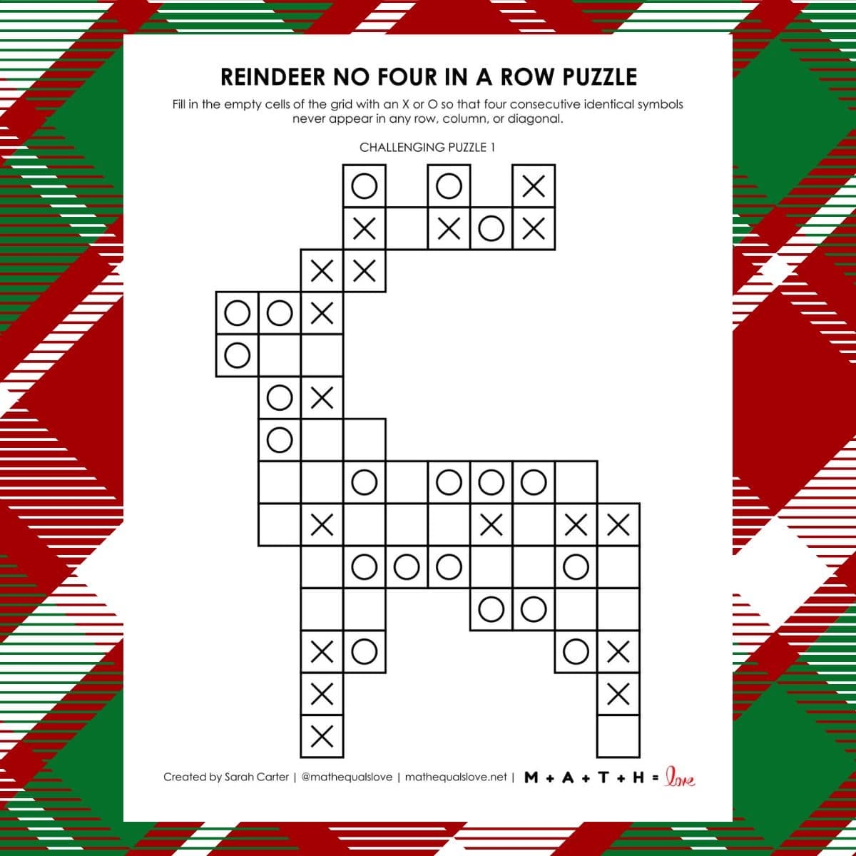 Reindeer No Four In A Row Puzzles Math Love