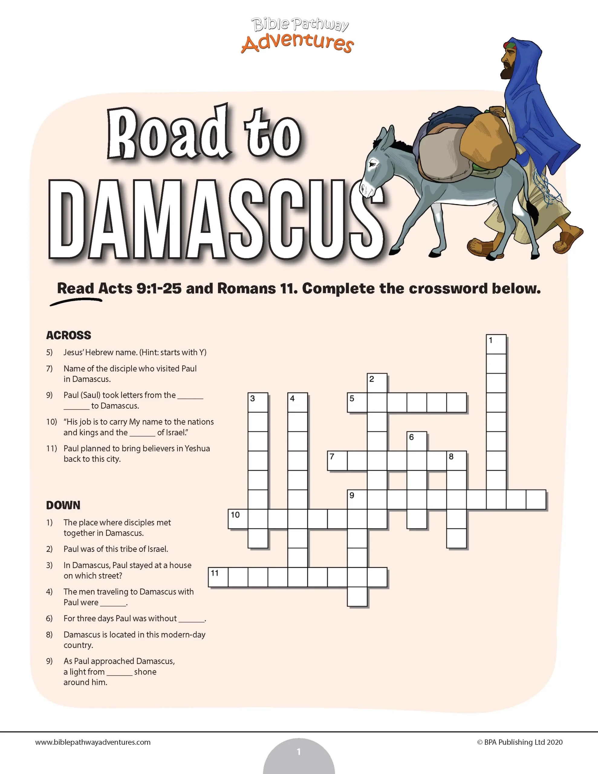 Road To Damascus Bible Crossword Puzzle PDF Bible Pathway Adventures Road To Damascus Bible Crossword Puzzle PDF Bible Pathway Adventures