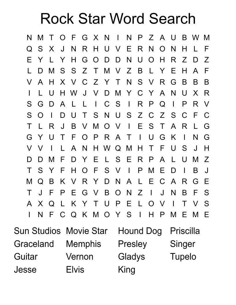 Rock Star Word Search WordMint