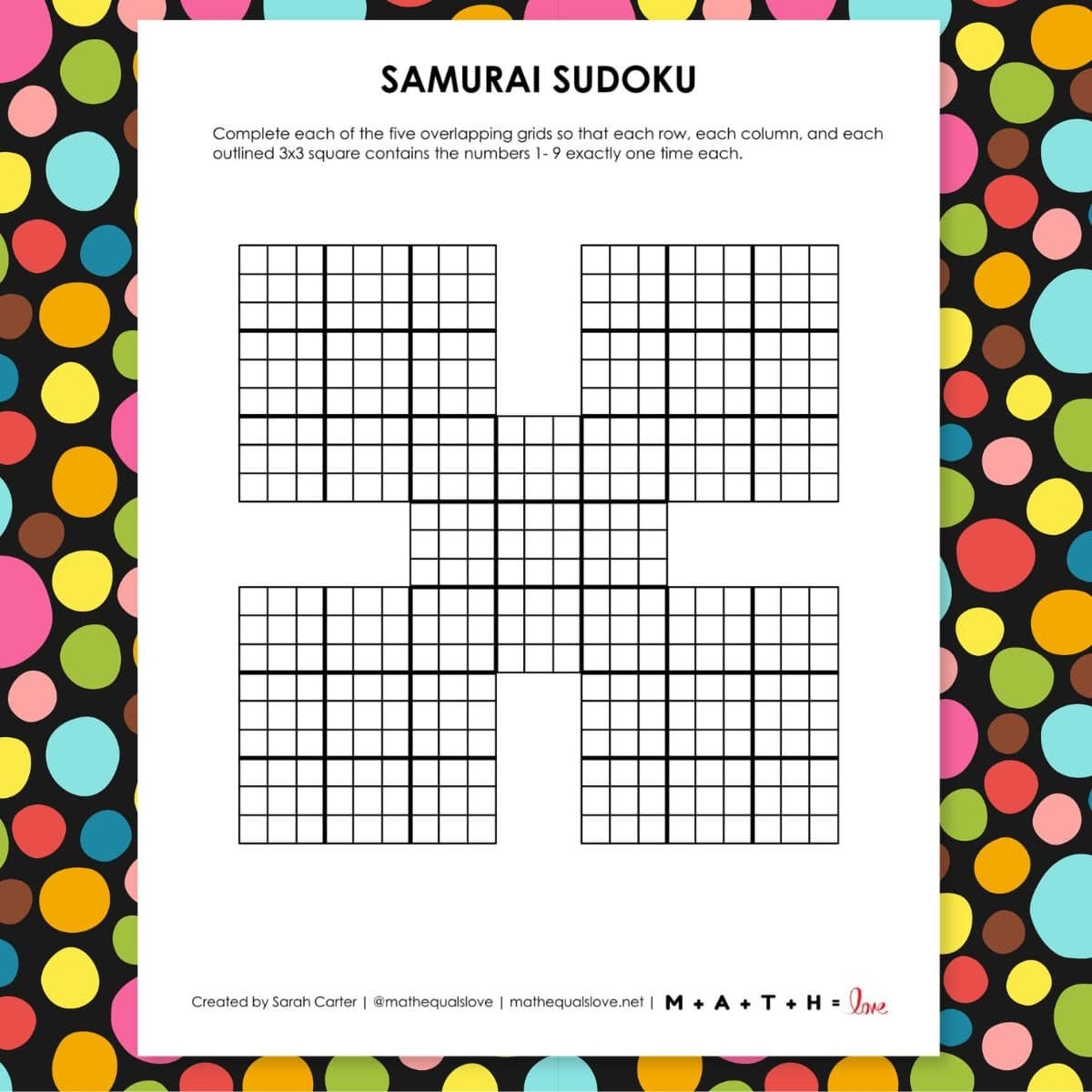 Samurai Sudoku Blank Grid Printable Math Love