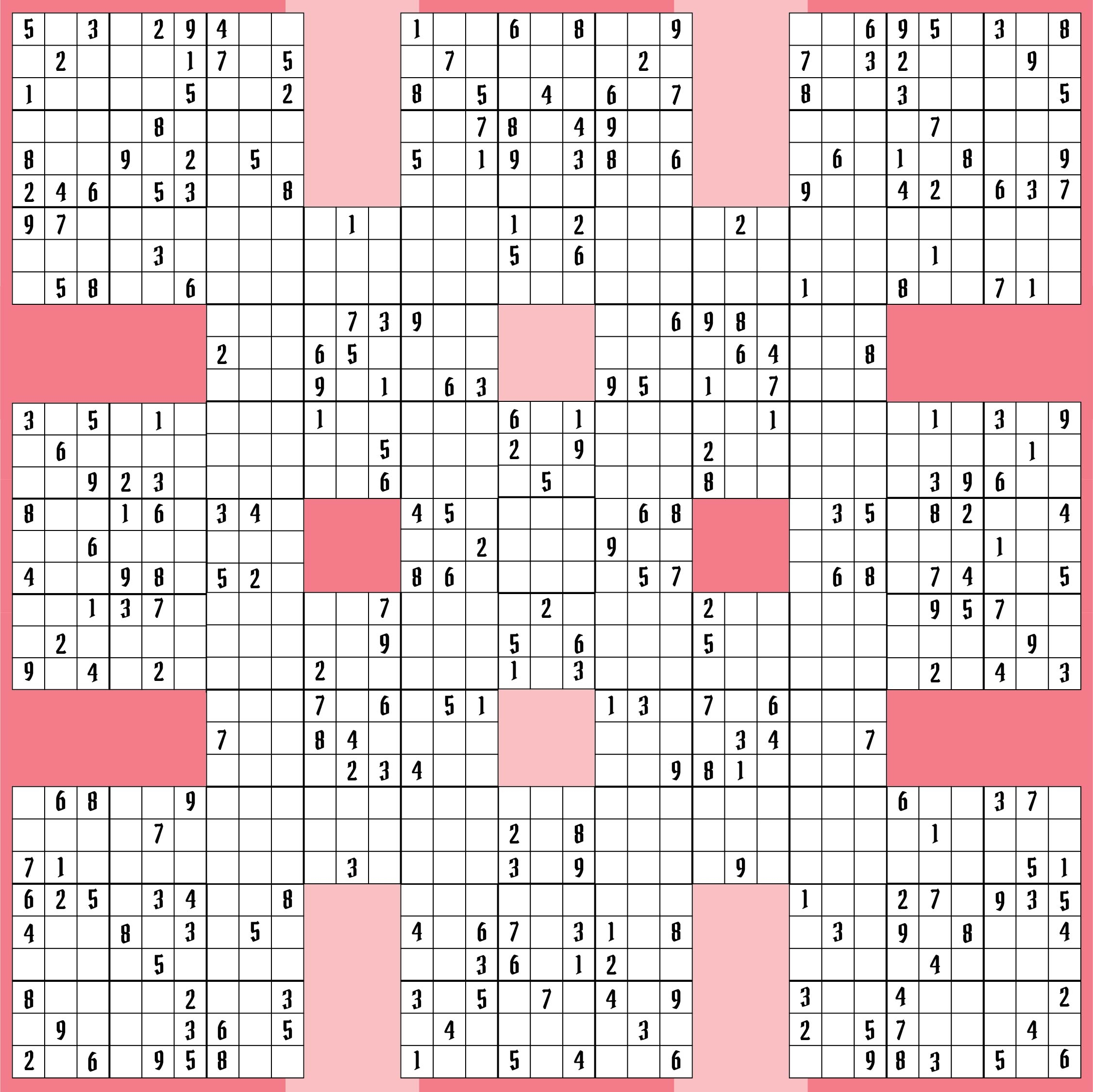 Samurai Sudoku Grid 10 Free PDF Printables Printablee