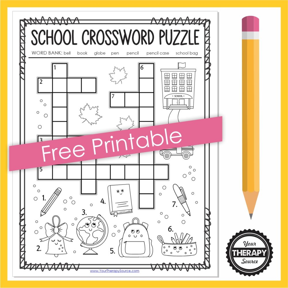 School Crossword Puzzle For Kids Your Therapy Source