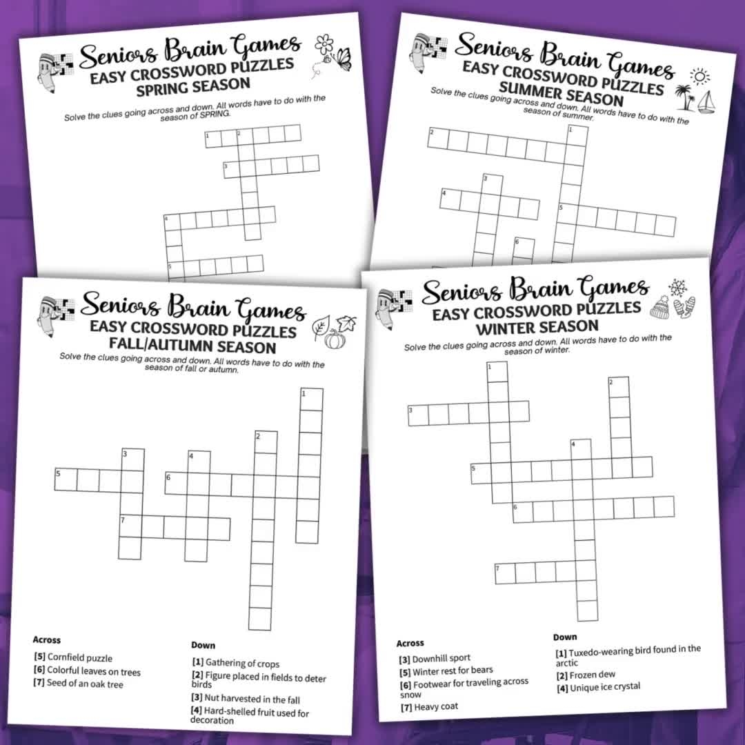 Seniors Easy Crossword Puzzles Puzzles For Seniors Dementia Activities Memory Care Games Brain Games Dementia Games Seasons Etsy Australia