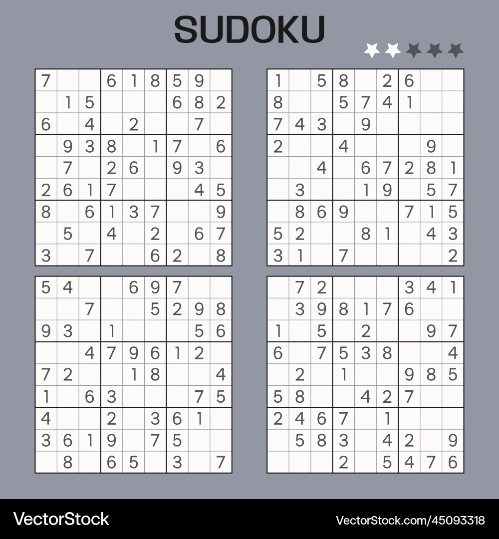 Set Of Sudoku Puzzles Easy Level Royalty Free Vector VectorStock