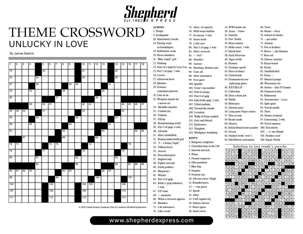 Shepherd Express Crossword June 26 2025 Shepherd Express