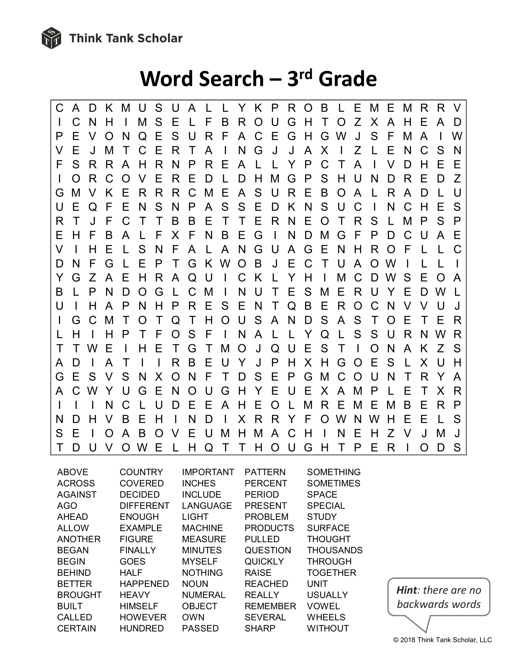 Sight Words Worksheet FREE Word Search 3rd Grade Printable Think Tank Scholar
