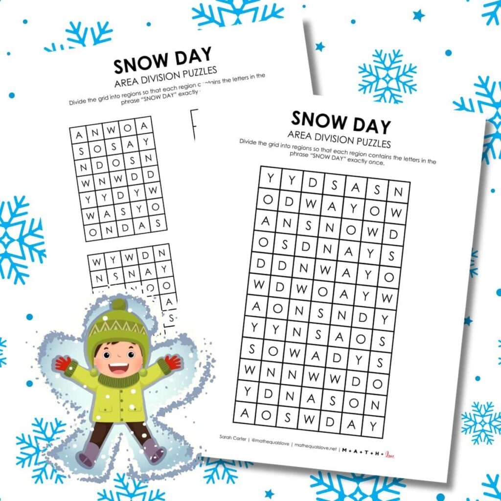 Snow Day Area Division Logic Puzzles Math Love