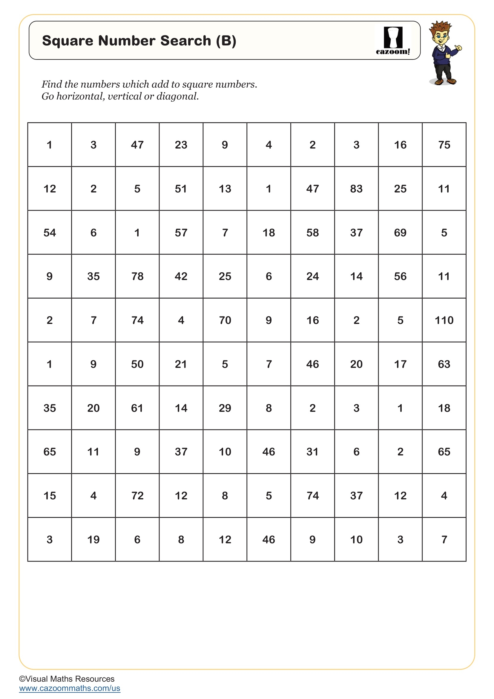 Square Number Search B Puzzle FREE Teaching Resources
