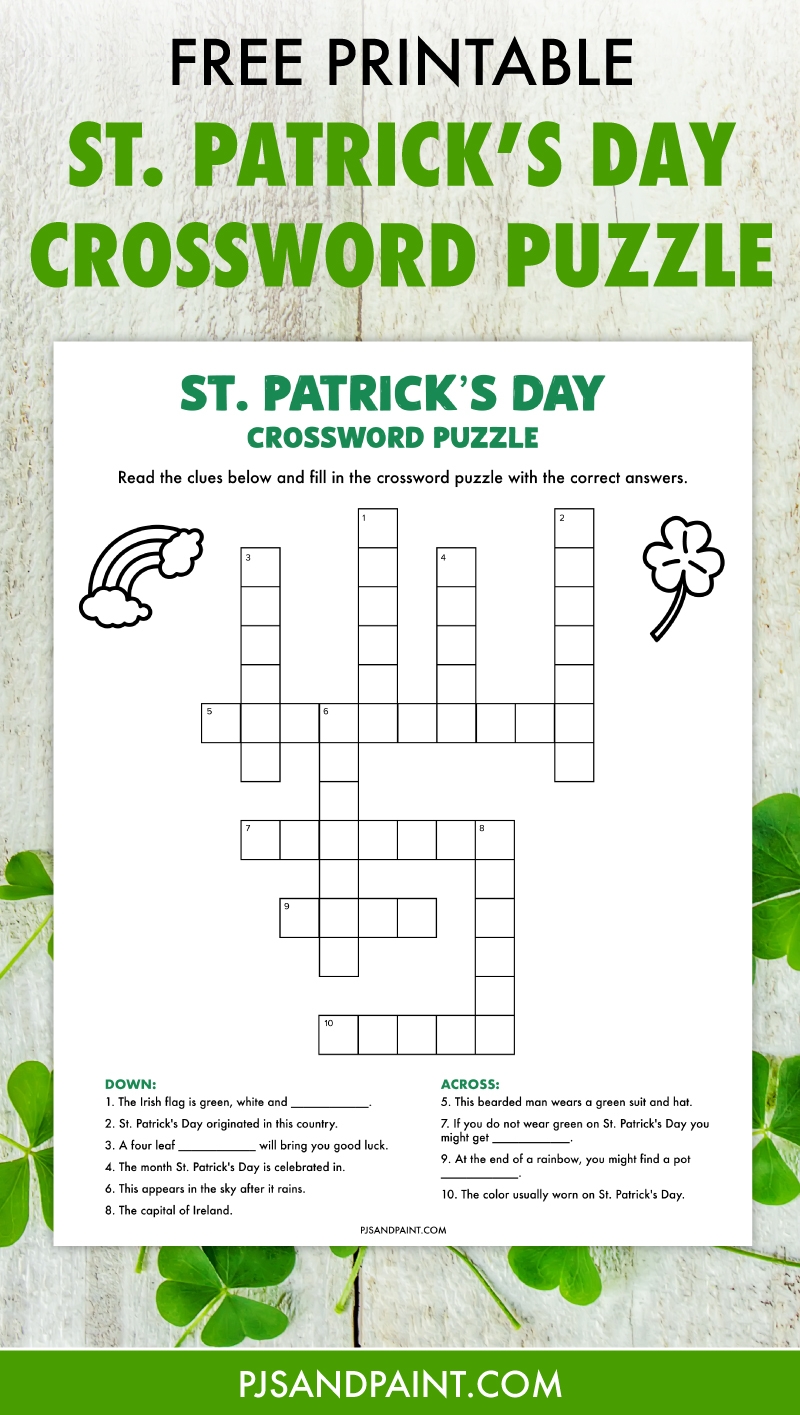 St Patrick s Day Crossword Puzzle Free Printable Game Pjs And Paint