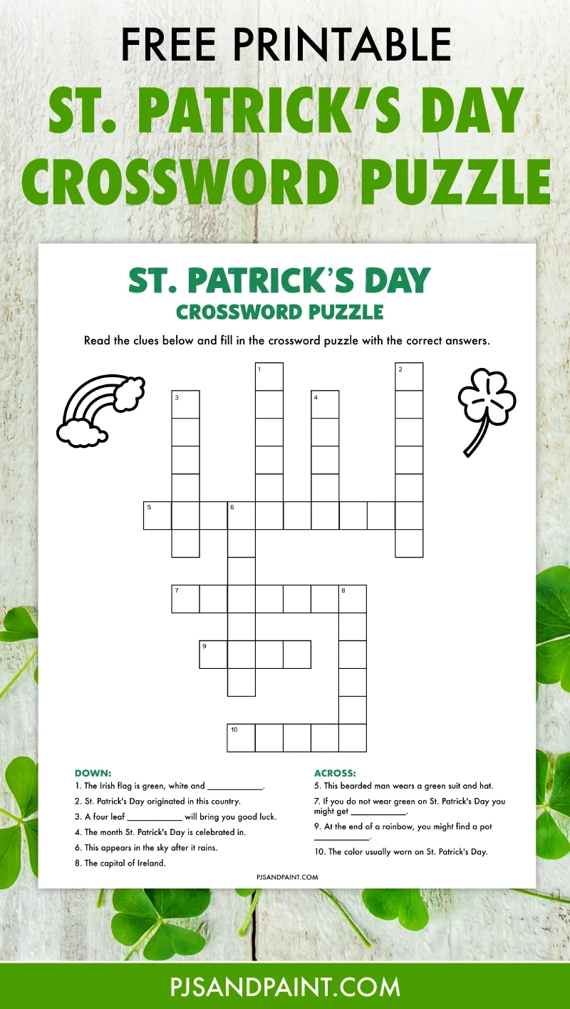 St Patrick s Day Crossword Puzzle Free Printable Game Pjs And Paint