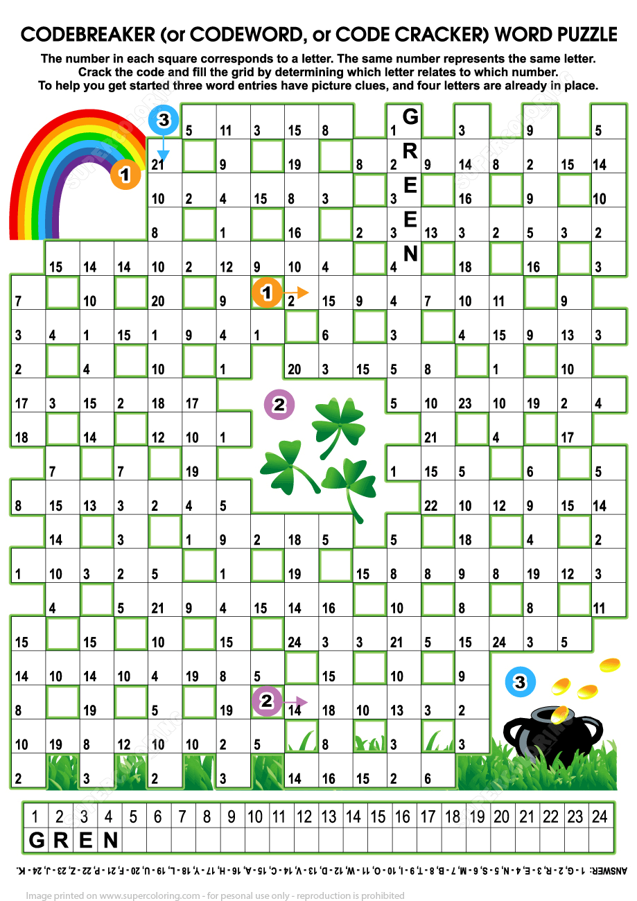 St Patricks Day Codebreaker Word Puzzle Free Printable Worksheets