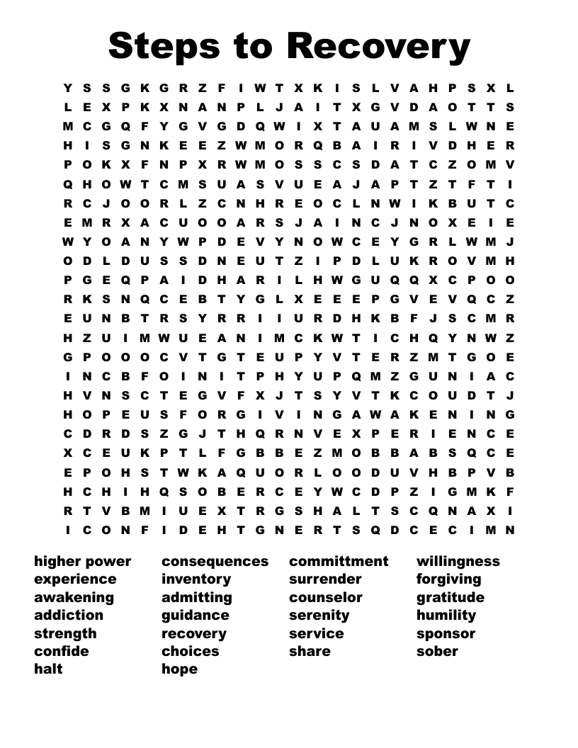 Steps To Recovery Word Search WordMint