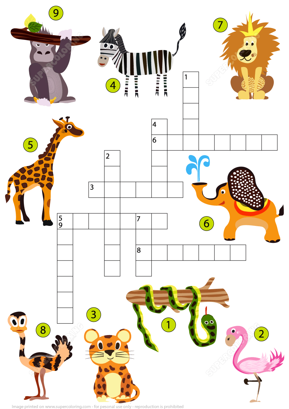 Studying Animals Of The Jungle Crossword Puzzle Free Printable Worksheets