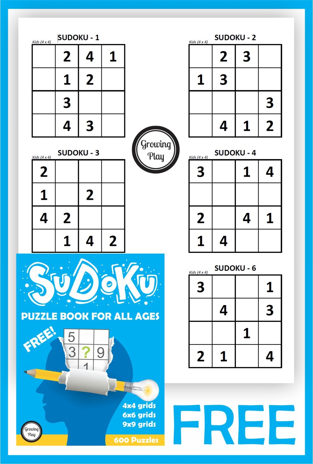 Sudoku For Kids Printable PDF FREE Growing Play
