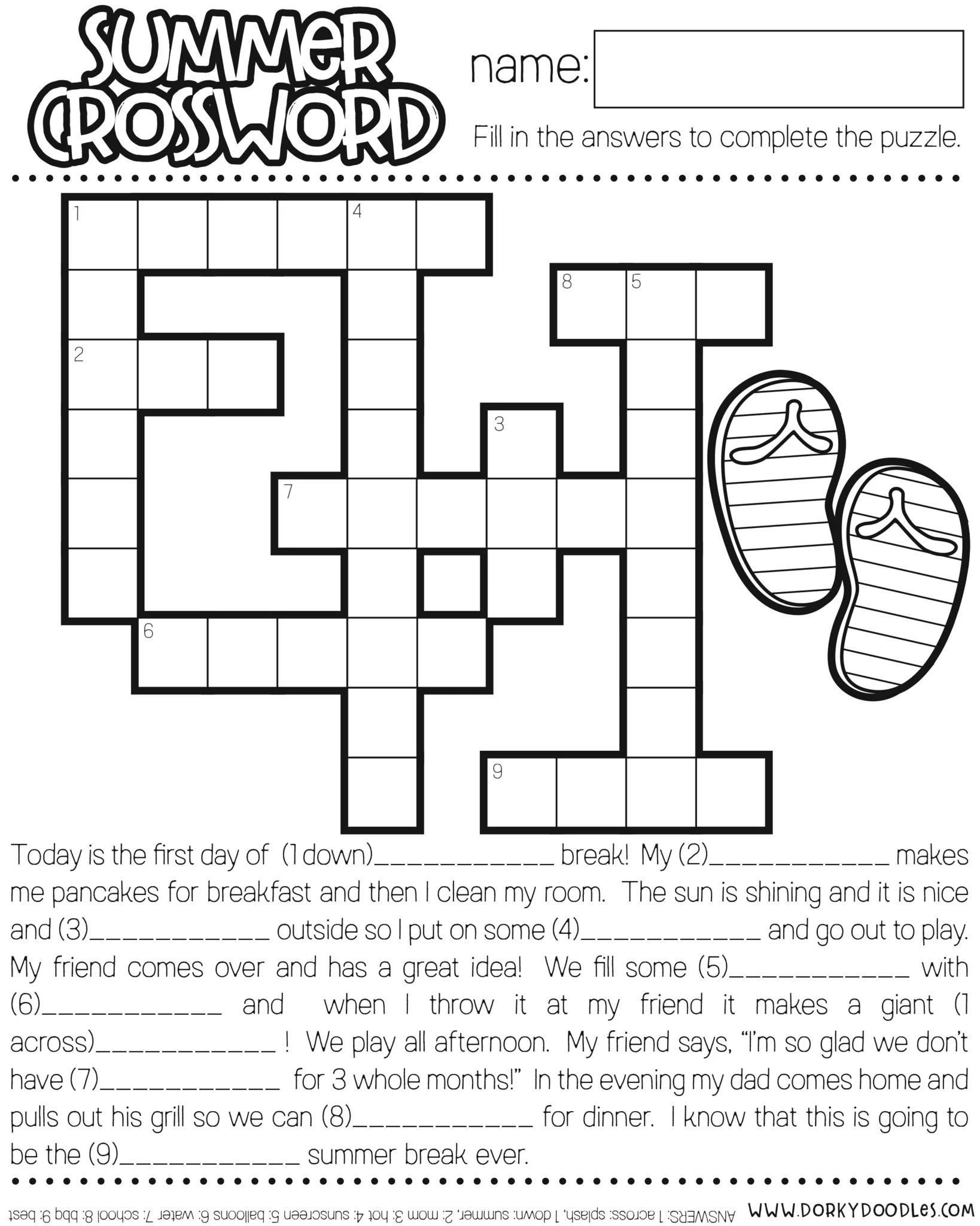 Summer Crossword Puzzle Printable Printable Study Planner