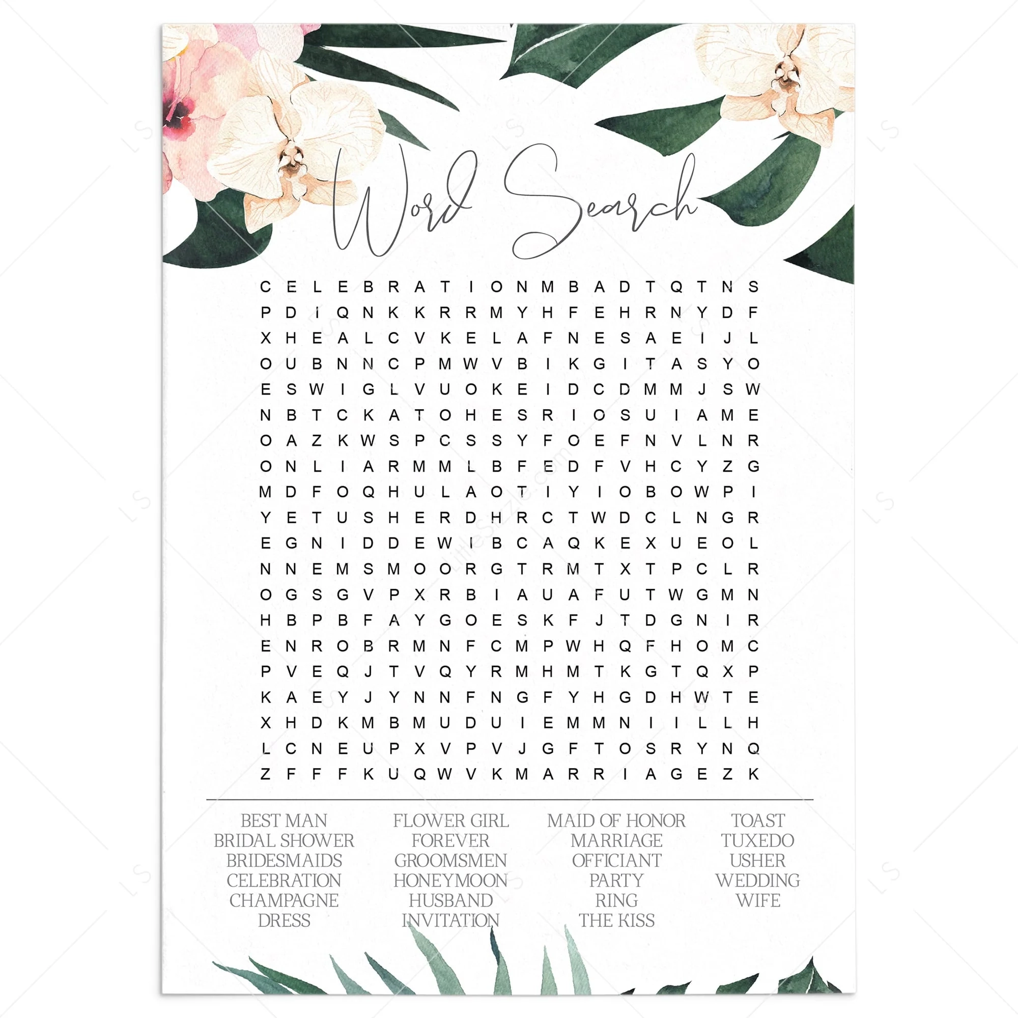 Summer Wedding Word Puzzle Game Printable Instant Download LittleSizzle