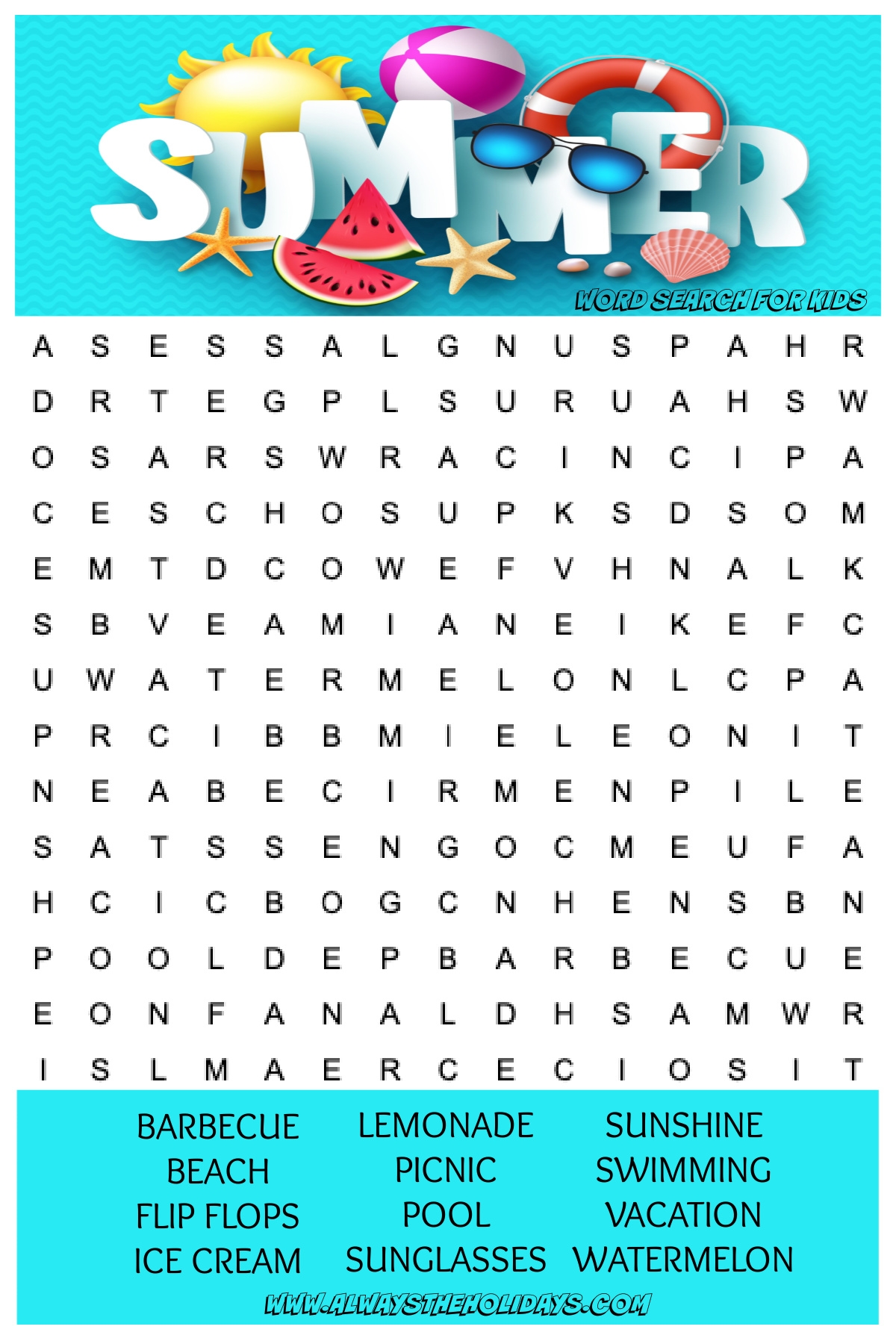 Summer Word Search Printable Free Word Search Answer Key