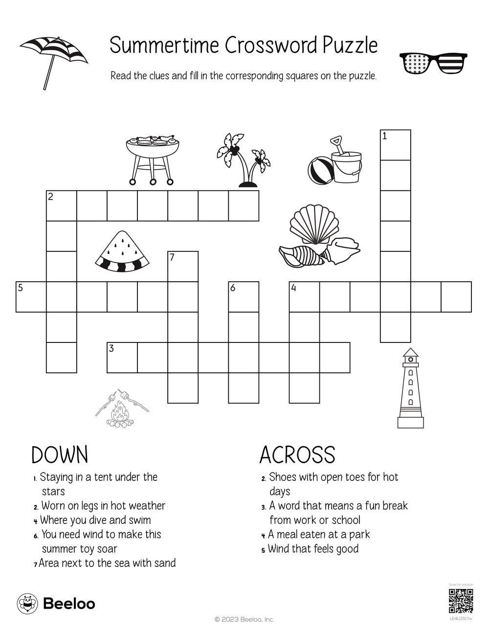 Summertime Crossword Puzzle Beeloo Printable Crafts And Activities For Kids