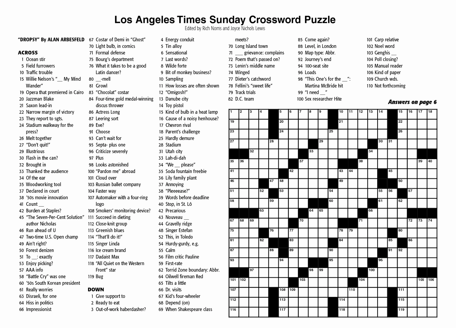 Sunday Crossword Puzzles Printable Printable Party Favors