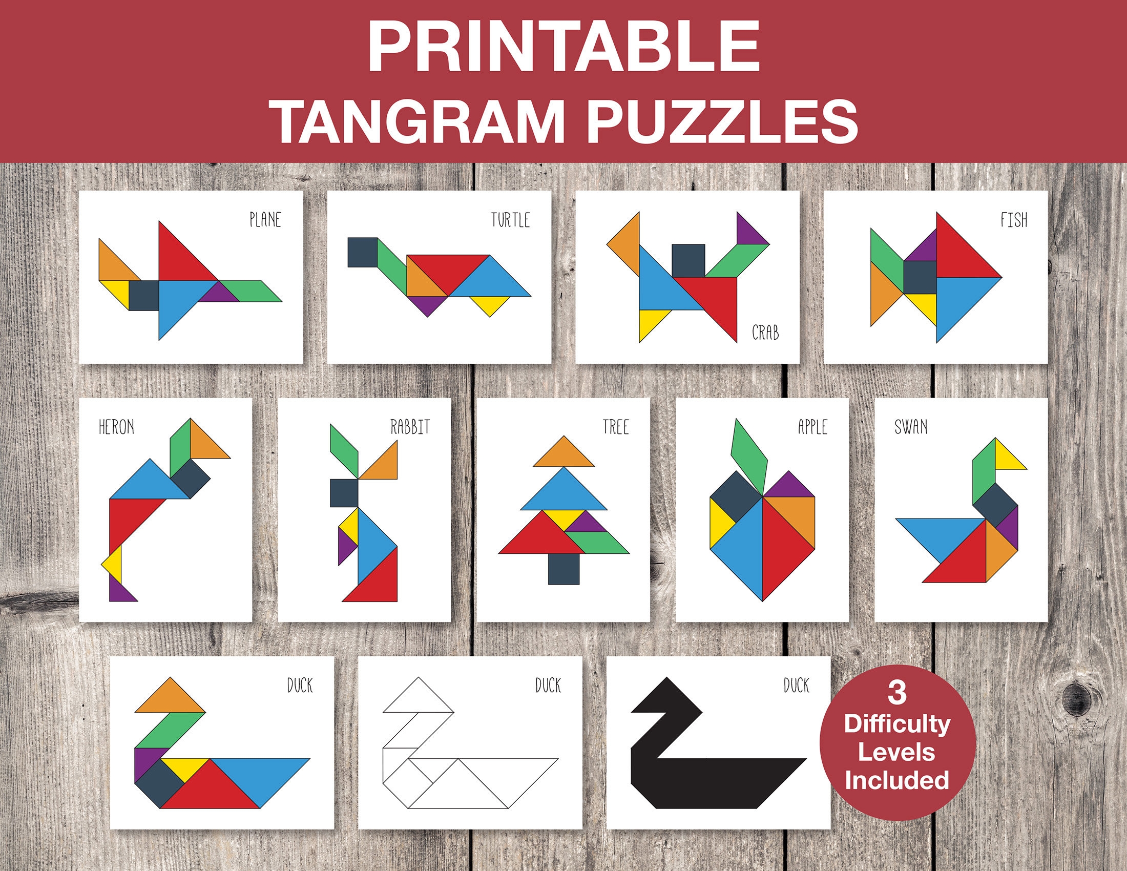 Tangram Puzzle Cards Etsy