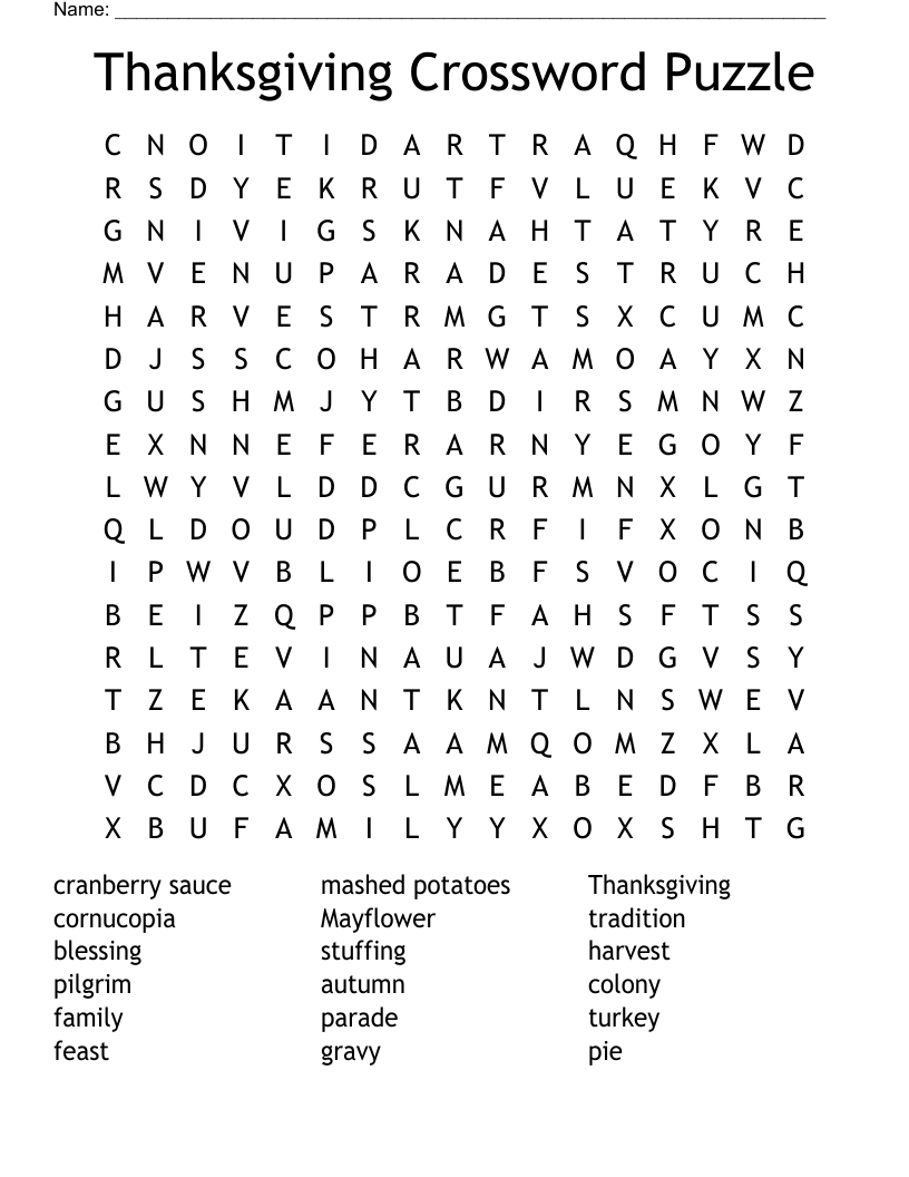 Thanksgiving Crossword Puzzle Word Search WordMint