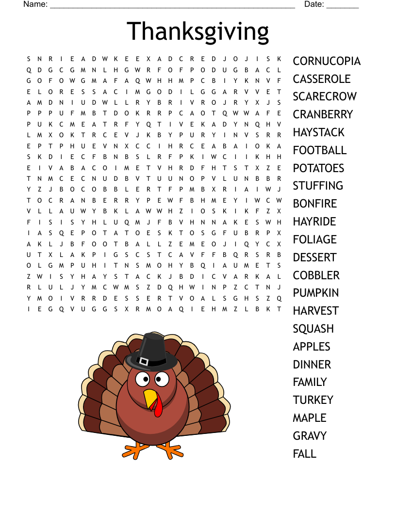 Thanksgiving Crossword Puzzle Word Search WordMint