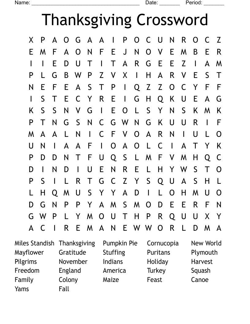 Thanksgiving Crossword Word Search WordMint
