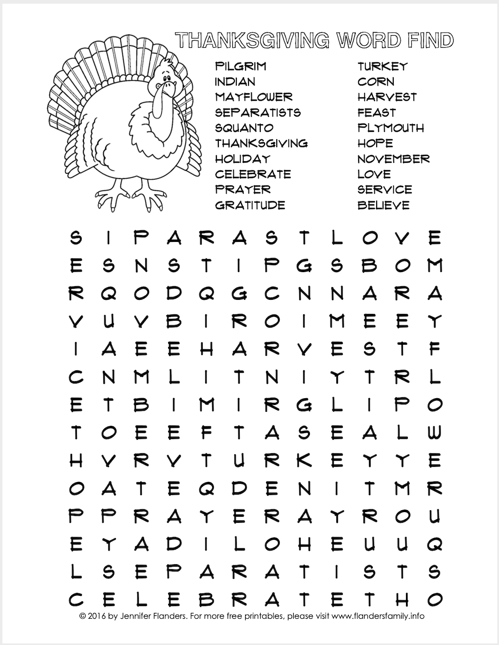 Thanksgiving Word Find Puzzle Flanders Family Home Life