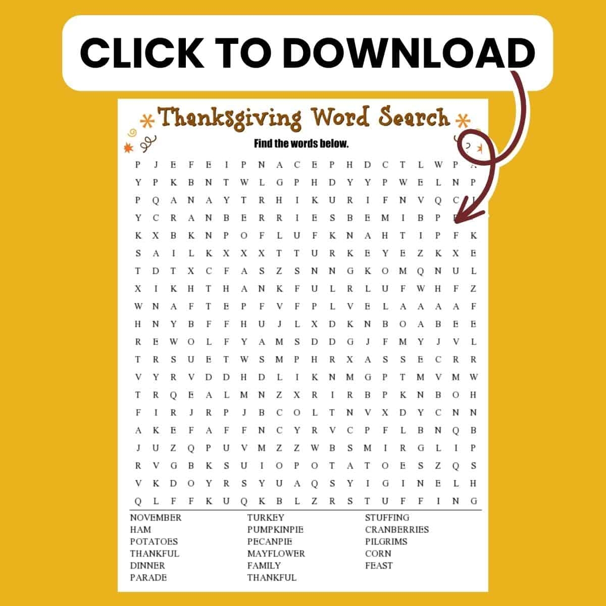Thanksgiving Word Search FREE Printable 