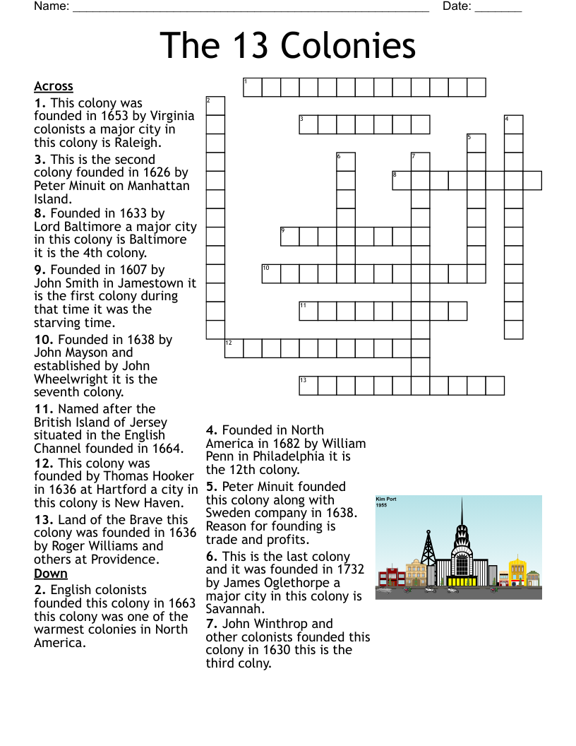 The 13 Colonies Crossword WordMint