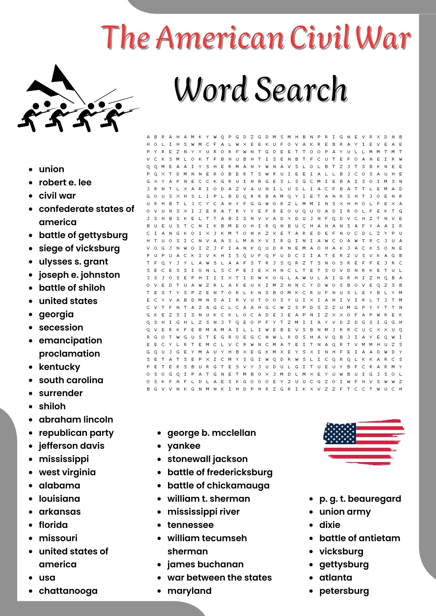 The American Civil War Word Search Puzzle Worksheet Activities For Kids Made By Teachers