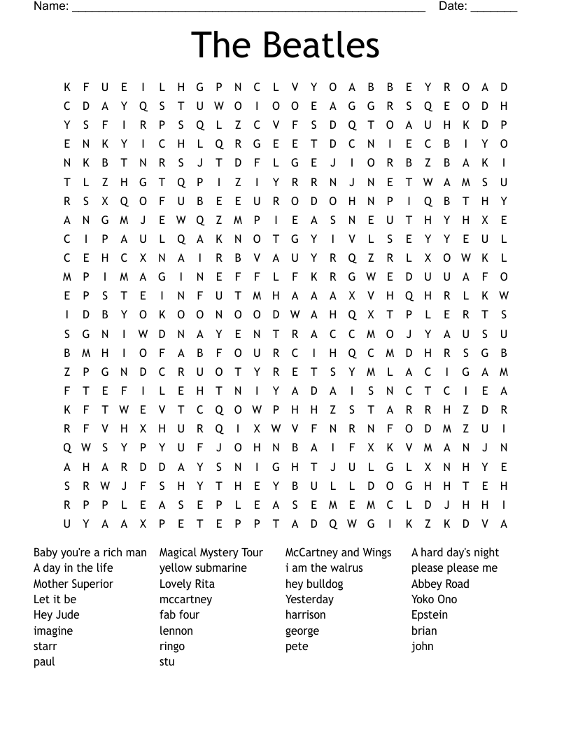The Beatles Word Search WordMint