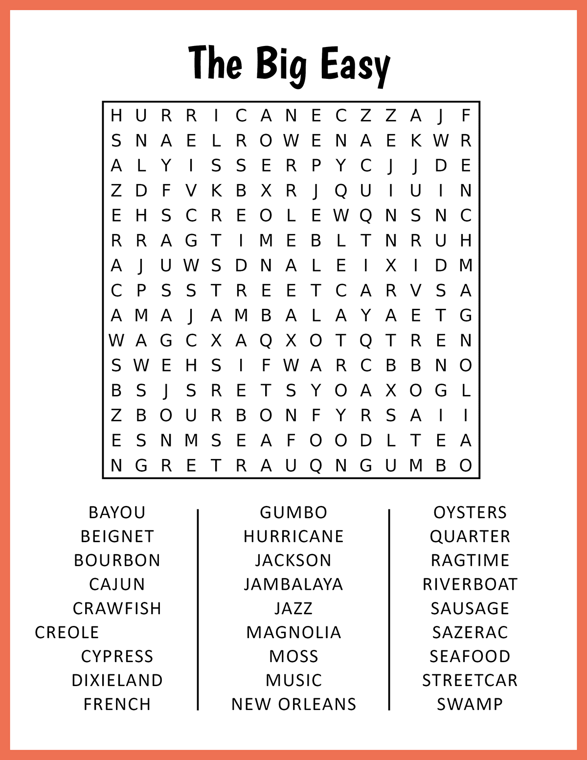 The Big Easy Word Search