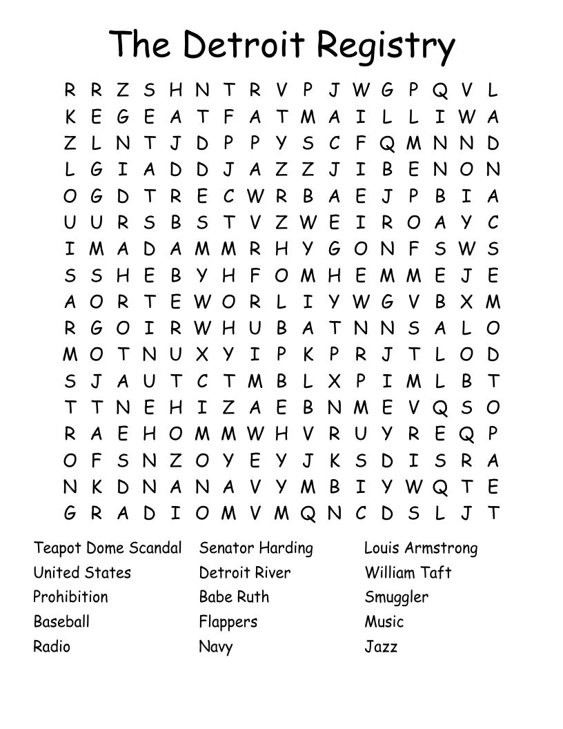 The Detroit Registry Word Search WordMint