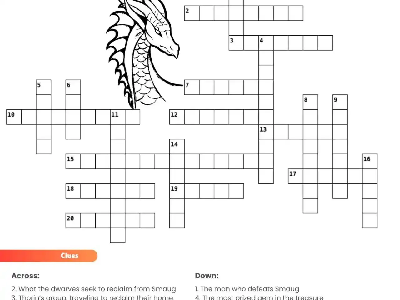 The Hobbit Crossword Puzzle Free Printable Middle earth Fun Help My Kids Are Bored