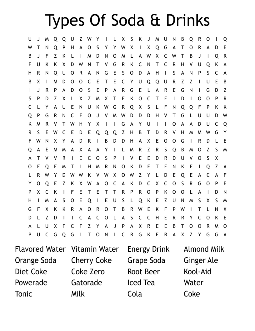 Types Of Soda Drinks Word Search WordMint