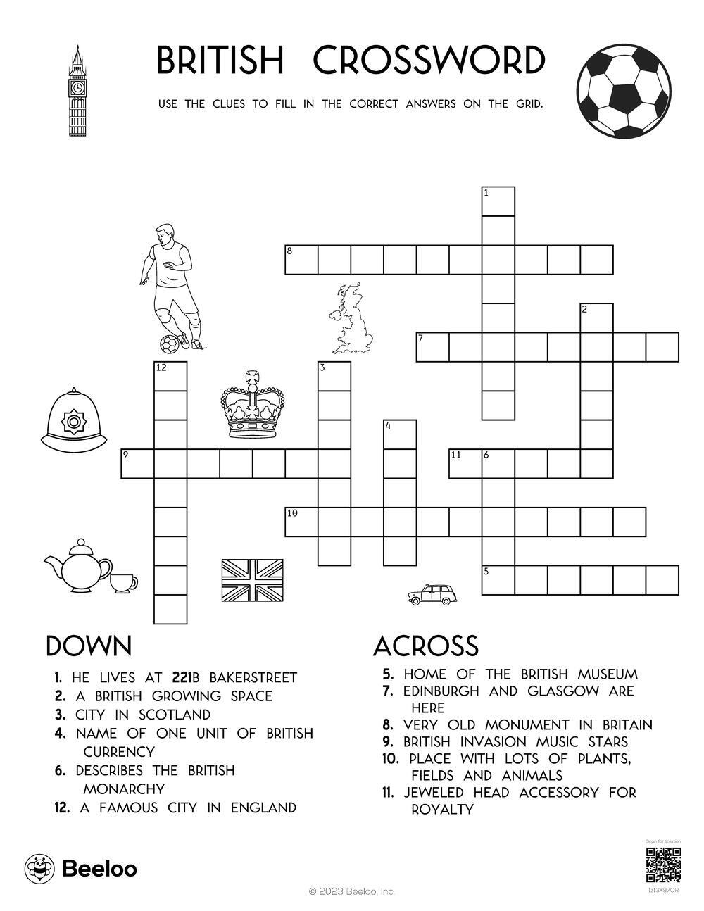 United Kingdom themed Crossword Puzzles Beeloo Printable Crafts And Activities For Kids