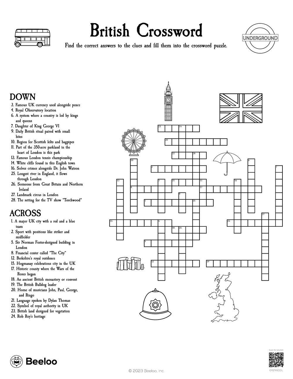 United Kingdom themed Crossword Puzzles Beeloo Printable Crafts And Activities For Kids