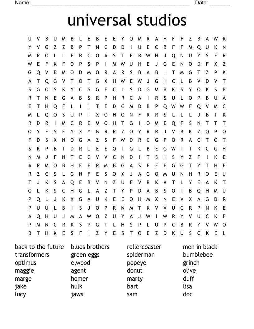 Universal Studios Word Search WordMint