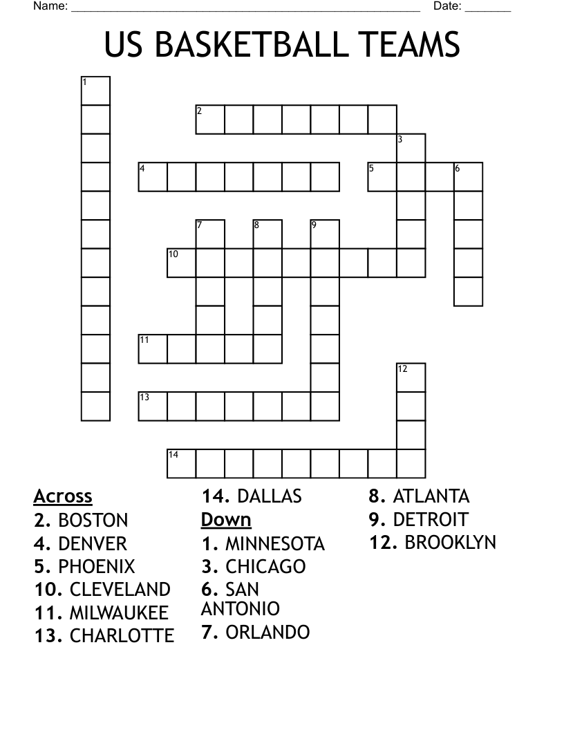 US BASKETBALL TEAMS Crossword WordMint