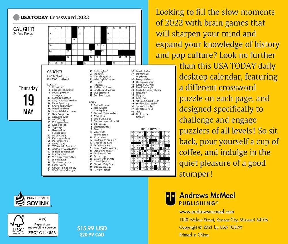 USA Today Crossword Puzzles 2022 Day to Day Calendar USA TODAY 9781524864835 Amazon Books