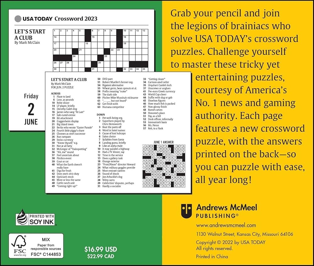USA Today Crossword Puzzles 2023 Day to Day Calendar TODAY USA Amazon sg Books