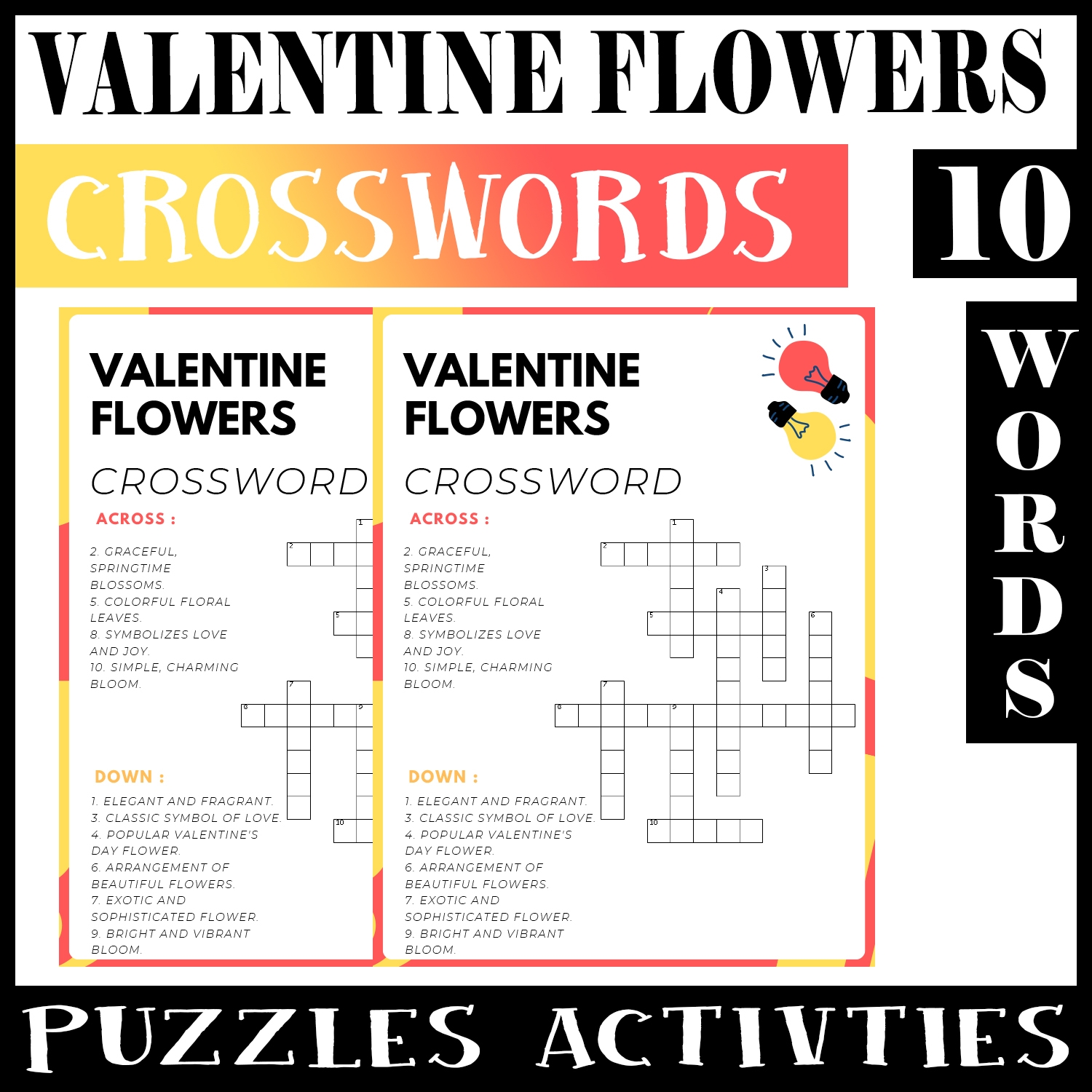 Valentine Flowers No Prep Crossword Puzzle Worksheet Activity For Morning Work Made By Teachers