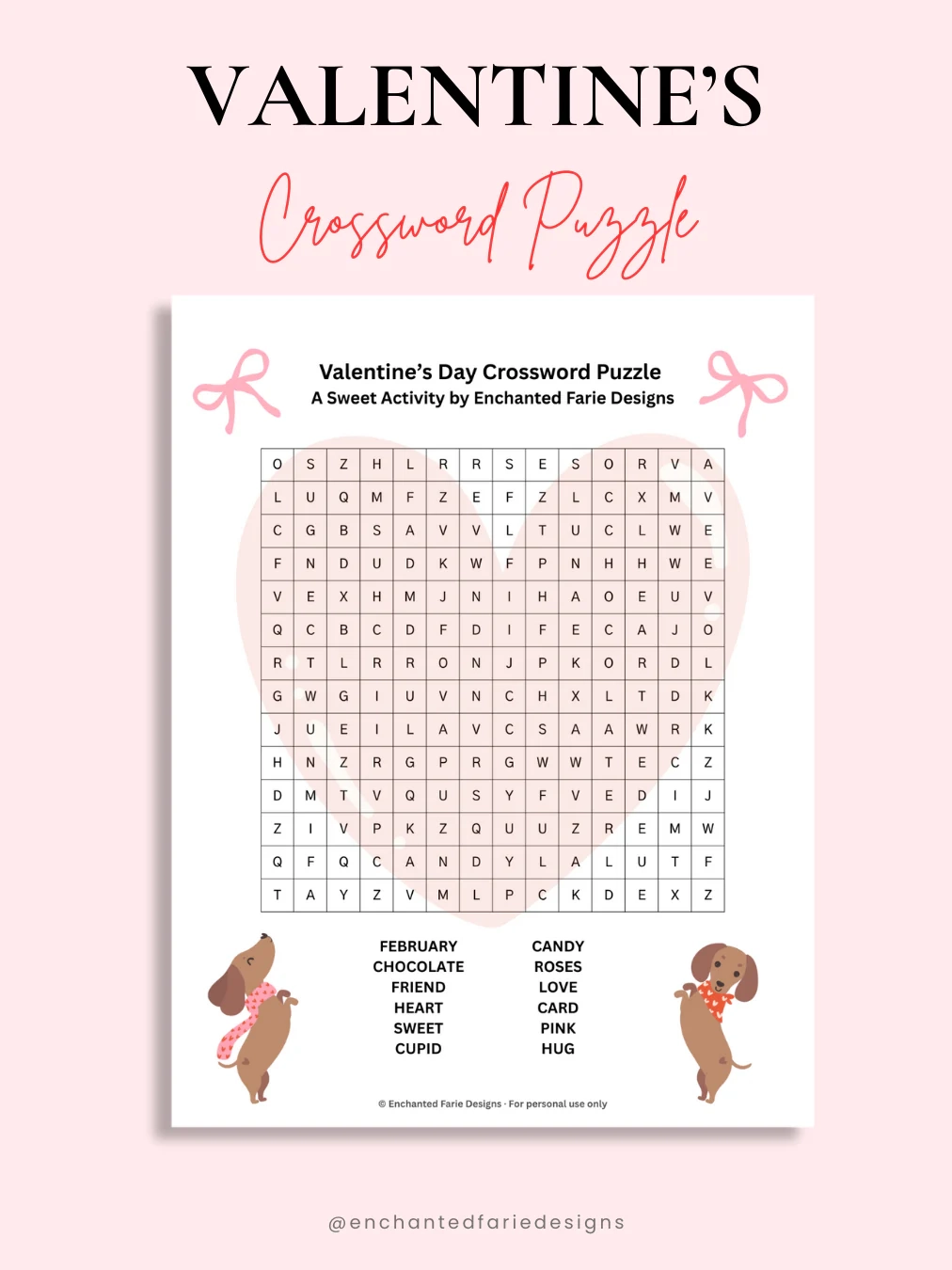 Valentine s Crossword Puzzle Enchanted Farie Designs
