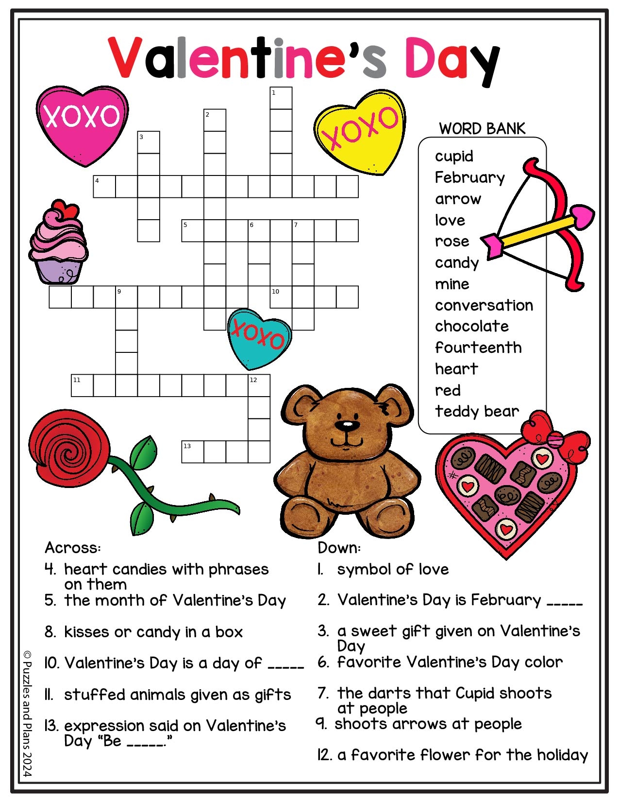 Valentine s Day Crossword Puzzle Free Printable Puzzlesandplans