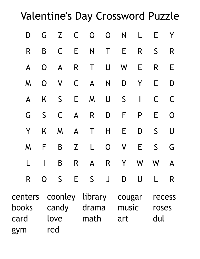 Valentine s Day Crossword Puzzle Word Search WordMint