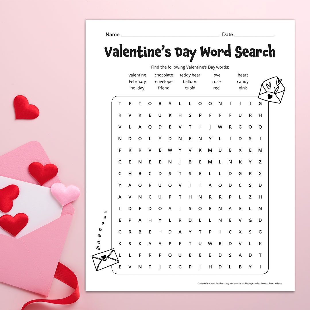 Valentine s Day Word Search Free Printable Answer Key